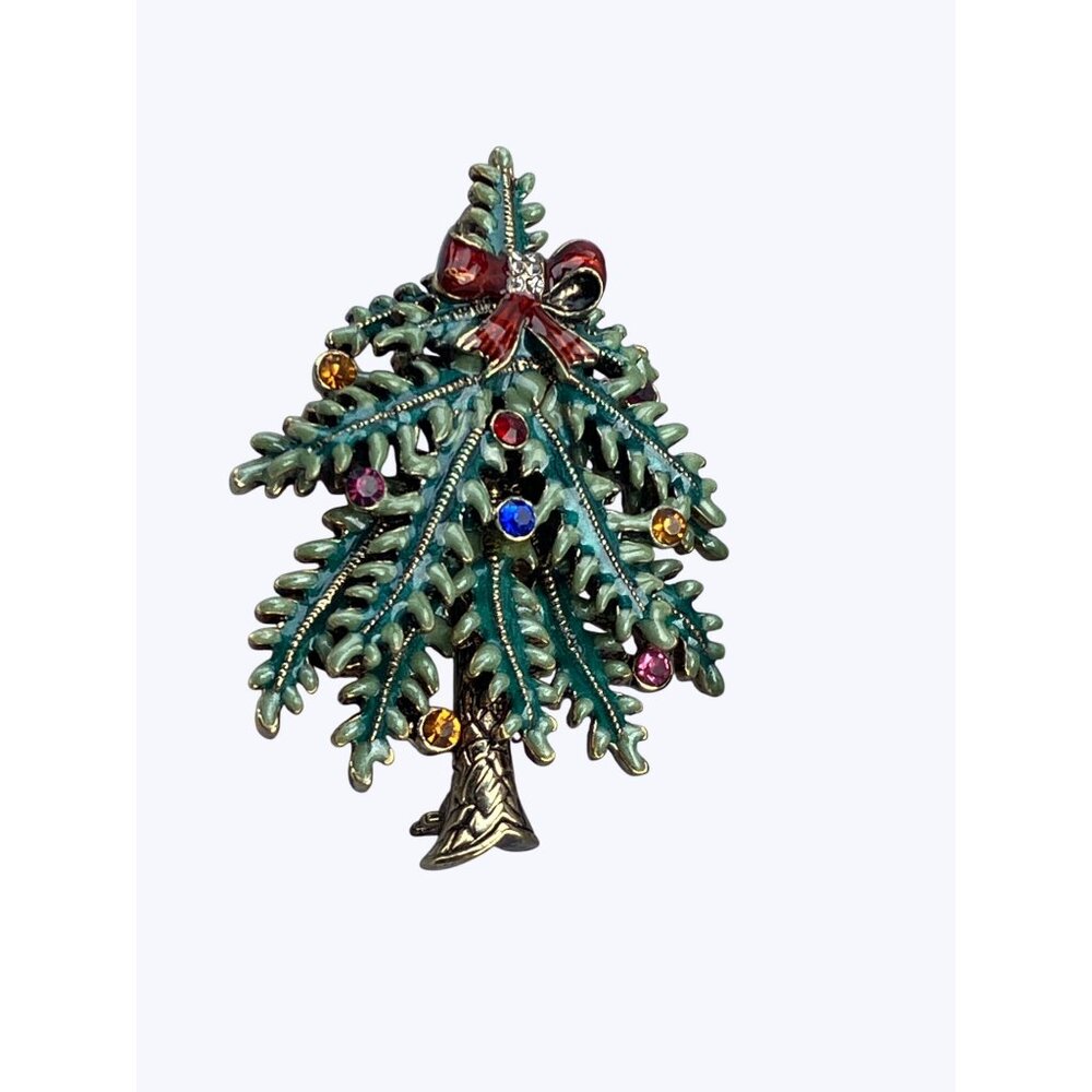 Avon 2004 1st Annual Christmas Tree Pin Brooch With Rhinestones Enamel Finish